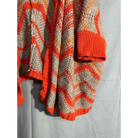 Loft Cardigan Sweater Womens Large Orange Chevron Western Cozy Alpaca Wool Beige - Picture 7 of 10